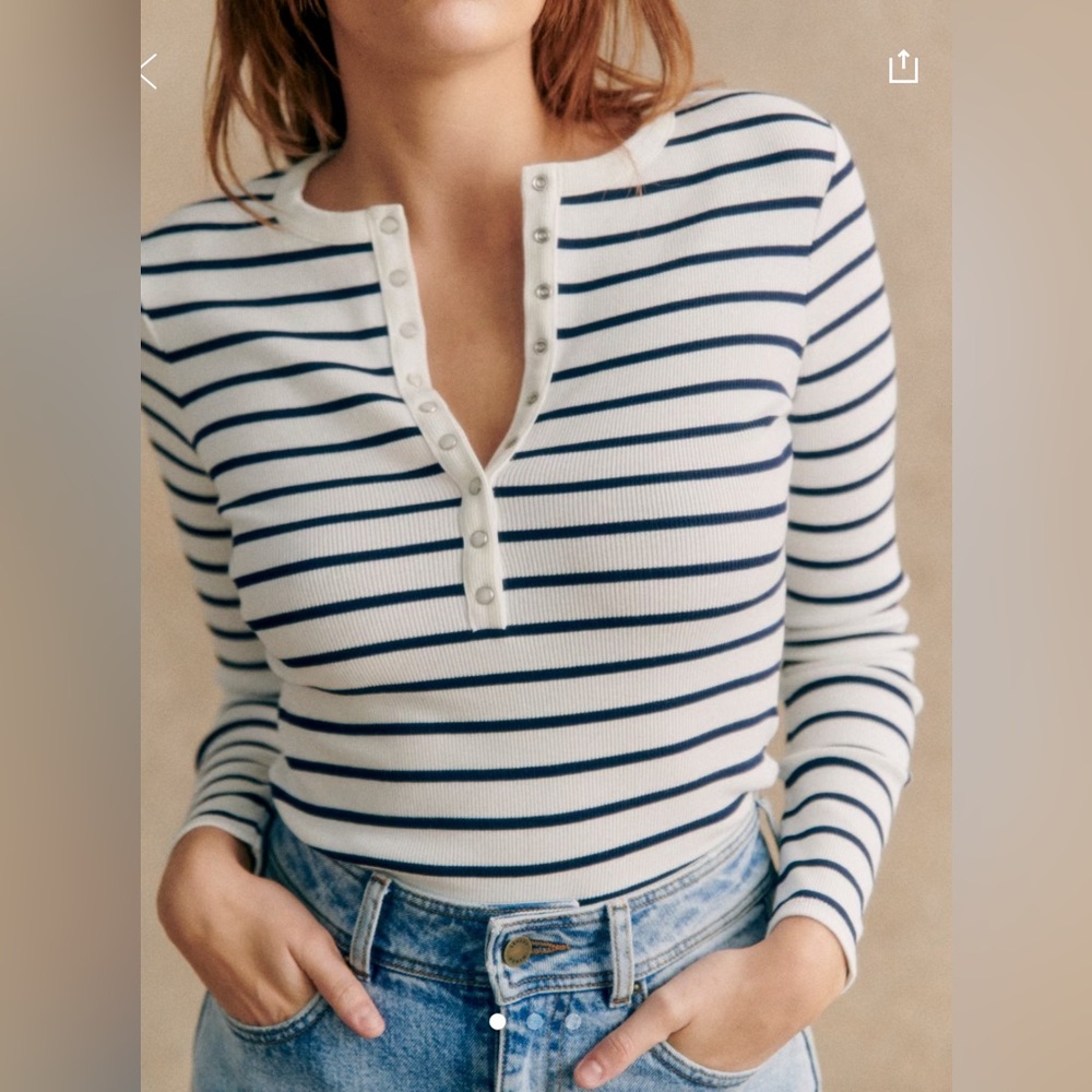 Sezane Reese Striped Long Sleeve Shirt. Ecru Marine. Blue white. Size xs